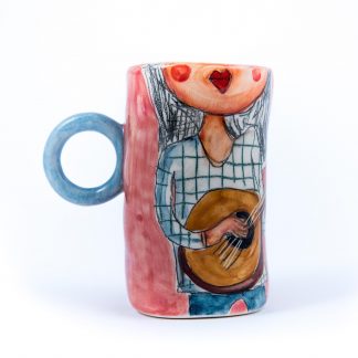 Cute and fun cup hand painted girl playing music