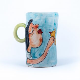 cool unique cup with girl holding a bird