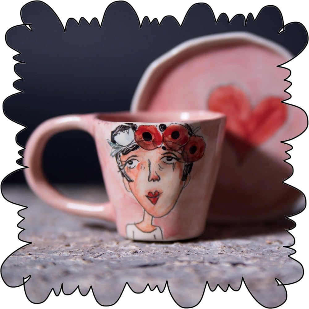 cute and modern espresso cups with saucer handmade and hand painted by Eugenia Gerontara