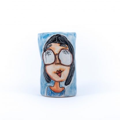 cute portrait fun ceramic wine glass