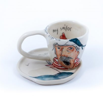 fun pottery espresso cup with hand painted sailor