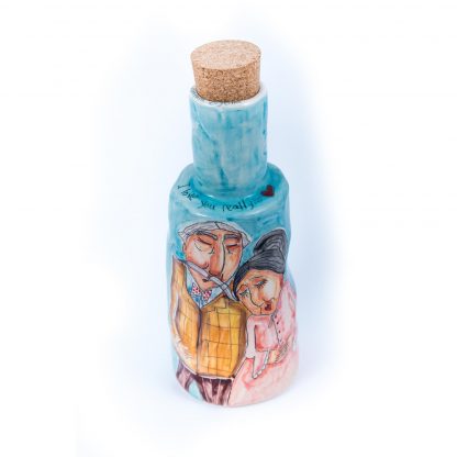 hand painted ceramic bottle