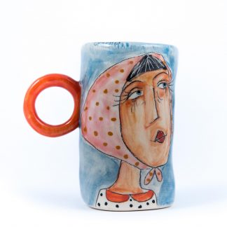 hand painted woman portrait on ceramic cup