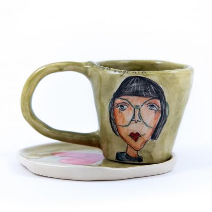 handpainted portrait on handmade ceramic espresso cup