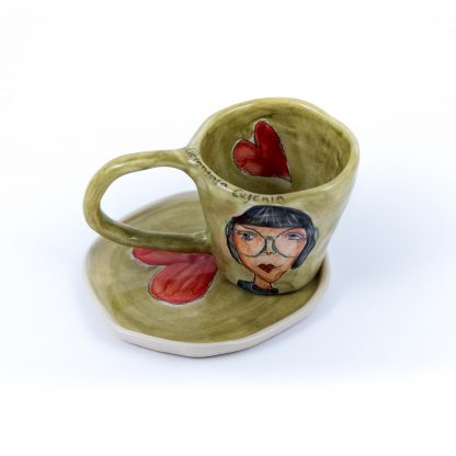 khaki ceramic espresso cup handpainted portrait