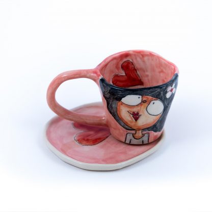 miss art pink espresso cup with saucer handmade and handpainted