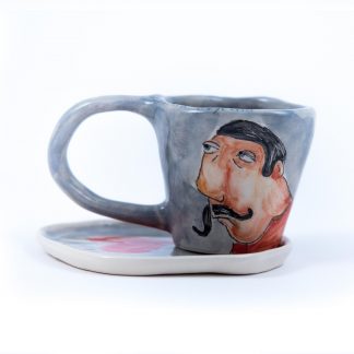 mustache man handpainted portrait on handmade ceramic cup