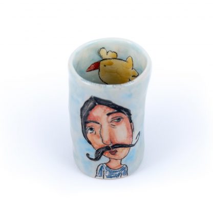 mustache man handpainted pottery wine glass