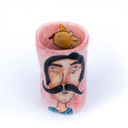 pink handmade mug mustache man
