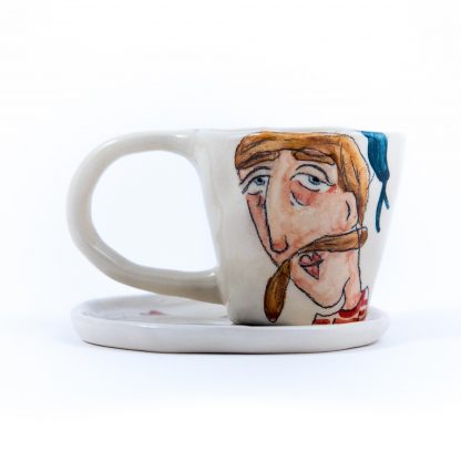sailor portrait hand painted on ceramic espresso cup with saucer