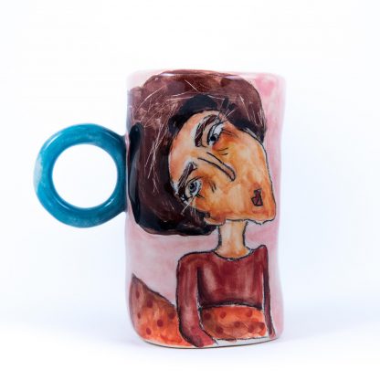 woman portrait hand painted on pottery cup