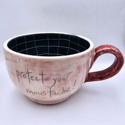 XL handmade ceramic cup with hand painted cartoon and colorful painting inside.