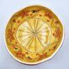 Handmade ceramic salad bowl with hand painted cartoon named Miss Art and colorful painting inside.