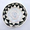 Handmade ceramic salad bowl with hand painted cartoon named Miss Art and colorful painting inside.