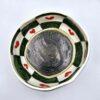Handmade ceramic salad bowl with hand painted cartoon named Miss Art and colorful painting inside.