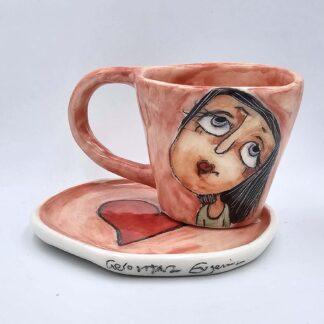 Ceramic espresso cup with saucer - Miss Art - Eugenia Gerontara