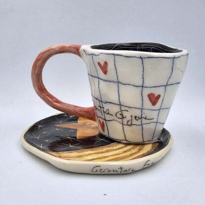 Pottery espresso cup with saucer, made from premium stoneware clay and food safe glaze