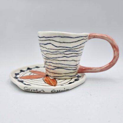 Pottery espresso cup with saucer, made from premium stoneware clay and food safe glaze