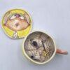 Colorful tea cup, handmade with stoneware clay and hand painted with food safe glaze