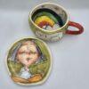 Colorful tea cup, handmade with stoneware clay and hand painted with food safe glaze