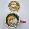 Colorful tea cup, handmade with stoneware clay and hand painted with food safe glaze
