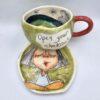 Colorful tea cup, handmade with stoneware clay and hand painted with food safe glaze