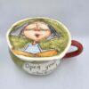 Colorful tea cup, handmade with stoneware clay and hand painted with food safe glaze