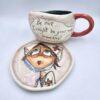 Colorful tea cup, handmade with stoneware clay and hand painted with food safe glaze