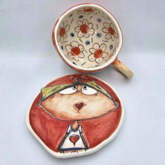 One of a kind handmade and hand painted pottery tea cup