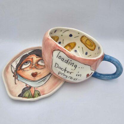 One of a kind handmade and hand painted pottery tea cup