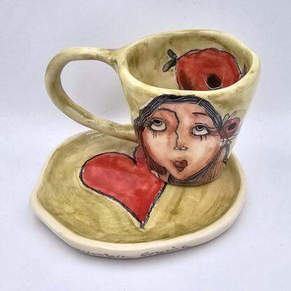 One of a kind ceramic espresso cup with handle and saucer
