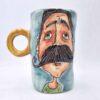 Pottery cappuccino cup with handle made from stoneware clay