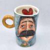 Pottery cappuccino cup with handle made from stoneware clay