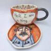 Stoneware tea cup with handle and saucer 250 ml / 8,5 oz