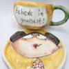 Stoneware tea cup with handle and saucer 250 ml / 8,5 oz