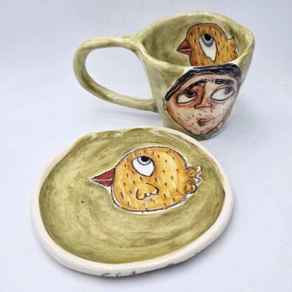 Hand painted stoneware espresso cup