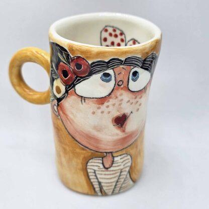 One of a kind pottery cappuccino cup, handmade and hand painted