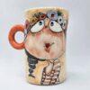 One of a kind pottery cappuccino cup, handmade and hand painted