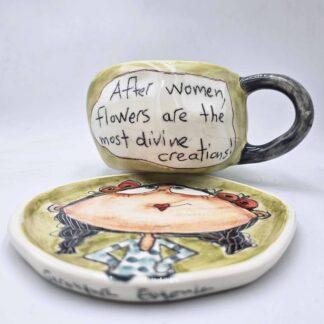 Pottery tea cup handmade with stoneware clay