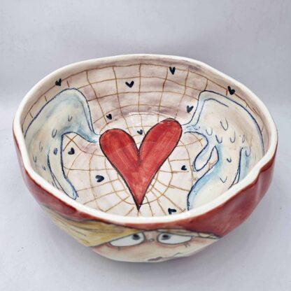 Cute stoneware salad bowl, handmade and hand painted