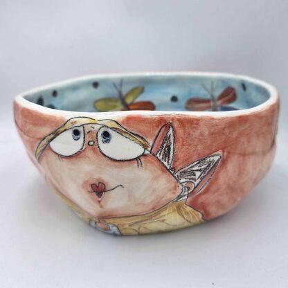 Unique pottery salad bowl, handmade and hand painted