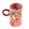 One of a kind cappuccino cup, handmade stoneware hand painted pottery