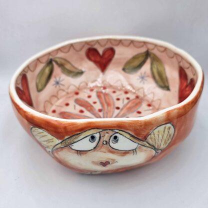 Cute stoneware salad bowl, handmade and hand painted