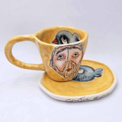 Hand painted espresso cup with plate