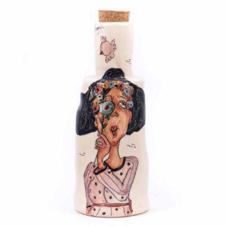 Cute pottery bottle with cork, 1250 ml capacity, handmade with premium stoneware clay