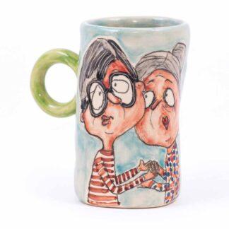 One of a kind cappuccino cup, handmade stoneware hand painted pottery