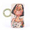 One of a kind cappuccino cup, handmade stoneware hand painted pottery
