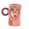 One of a kind cappuccino cup, handmade stoneware hand painted pottery