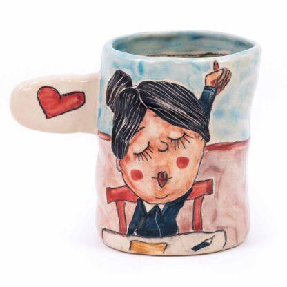 Unique ceramic mug for coffee, art and pottery lovers. Handmade and hand painted with love, made with top quality stoneware clay and food safe glaze.