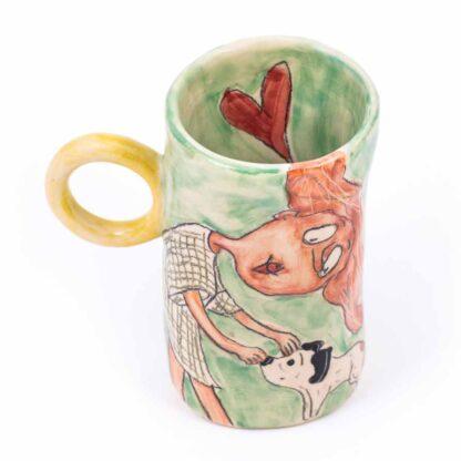 One of a kind cappuccino cup, handmade stoneware hand painted pottery